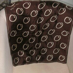 Vintage Oscar De La Renta Brown & Ivory Signature Print Silk Square Scarf Japan